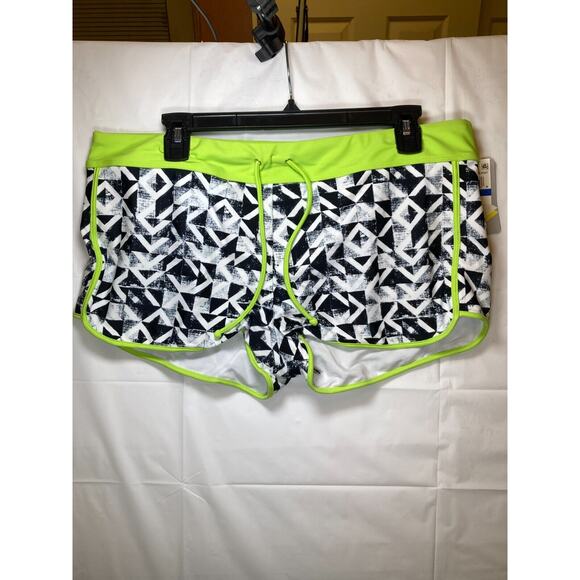 Go Gossip Women's Black White Contrast-Trim Swim Shorts w Drawstring, XL - Picture 2 of 14